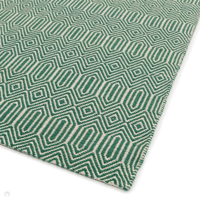 Sloan Modern Duo-Tone Geometric Diamond Hand-Woven Soft-Touch Durable Textured Wool & Cotton Blend Flatweave Green/Cream Runner-Asiatic Carpets-Rug Love - The Most Loved Rug Store