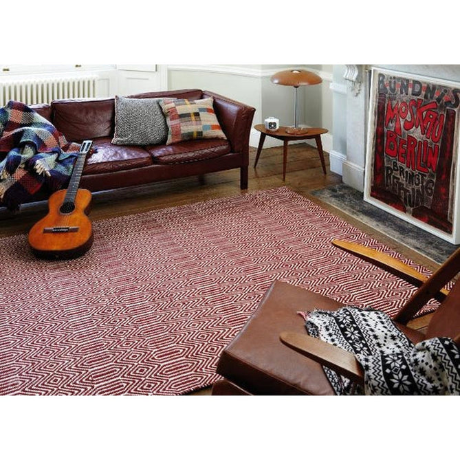 Sloan Modern Duo-Tone Geometric Diamond Hand-Woven Soft-Touch Durable Textured Wool & Cotton Blend Flatweave Marsala Red/Cream Rug-Asiatic Carpets-Rug Love - The Most Loved Rug Store