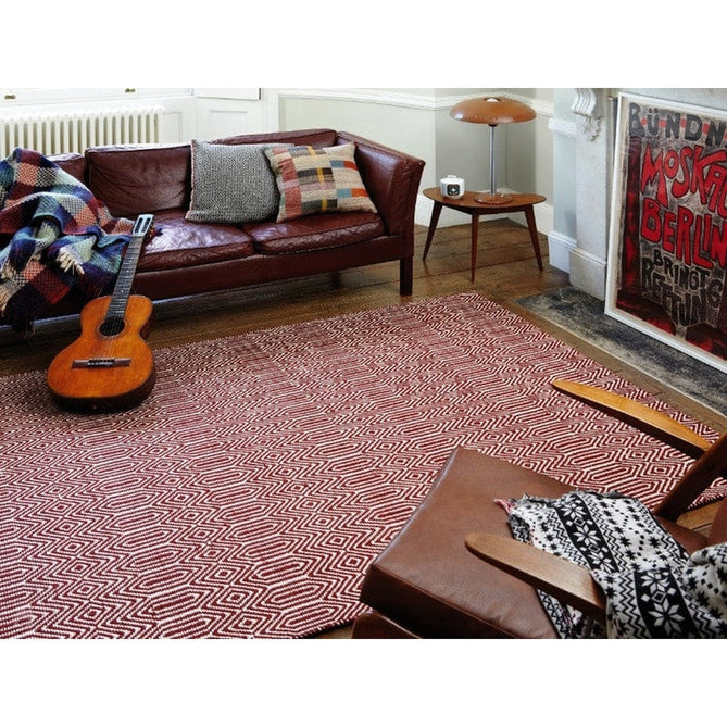 Sloan Modern Duo-Tone Geometric Diamond Hand-Woven Soft-Touch Durable Textured Wool & Cotton Blend Flatweave Marsala Red/Cream Rug-Asiatic Carpets-Rug Love - The Most Loved Rug Store