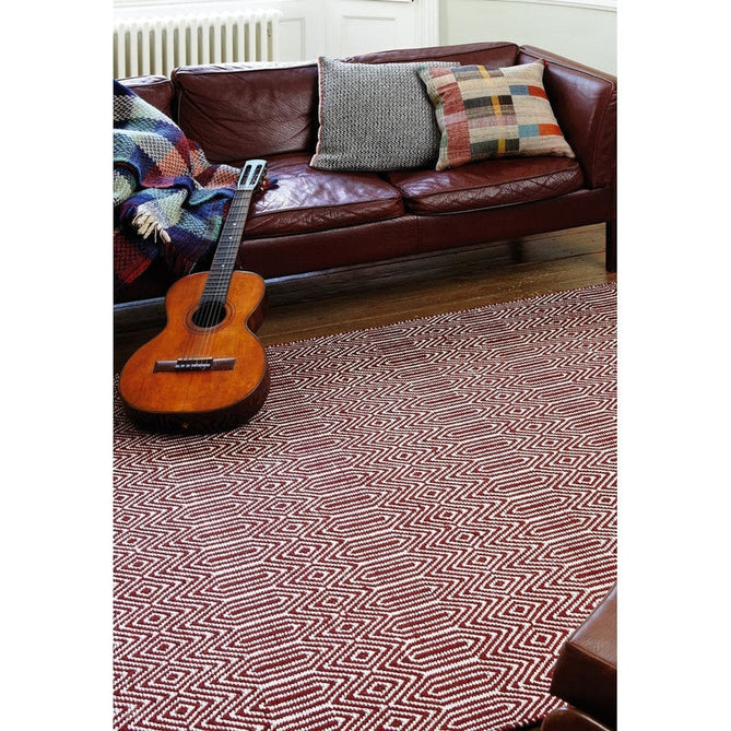 Sloan Modern Duo-Tone Geometric Diamond Hand-Woven Soft-Touch Durable Textured Wool & Cotton Blend Flatweave Marsala Red/Cream Rug-Asiatic Carpets-Rug Love - The Most Loved Rug Store