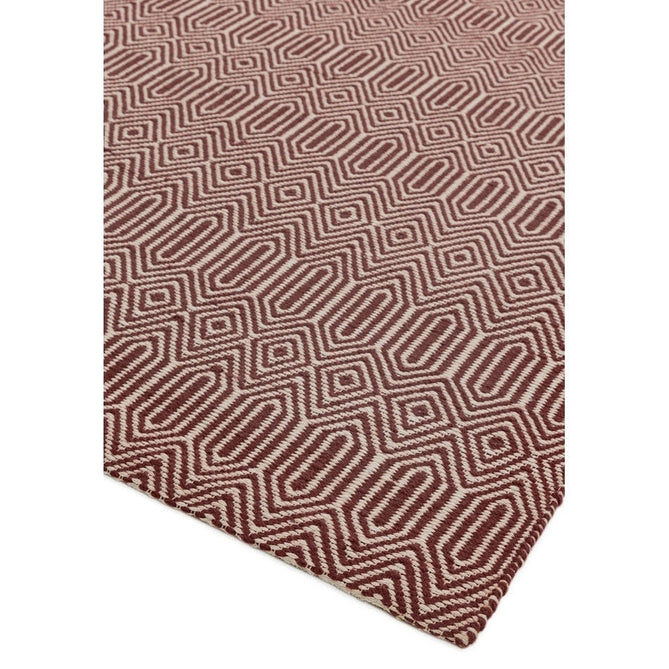 Sloan Modern Duo-Tone Geometric Diamond Hand-Woven Soft-Touch Durable Textured Wool & Cotton Blend Flatweave Marsala Red/Cream Rug-Asiatic Carpets-Rug Love - The Most Loved Rug Store