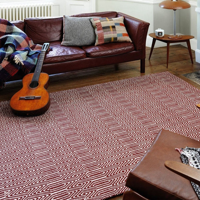 Sloan Modern Duo-Tone Geometric Diamond Hand-Woven Soft-Touch Durable Textured Wool & Cotton Blend Flatweave Marsala Red/Cream Rug-Asiatic Carpets-Rug Love - The Most Loved Rug Store