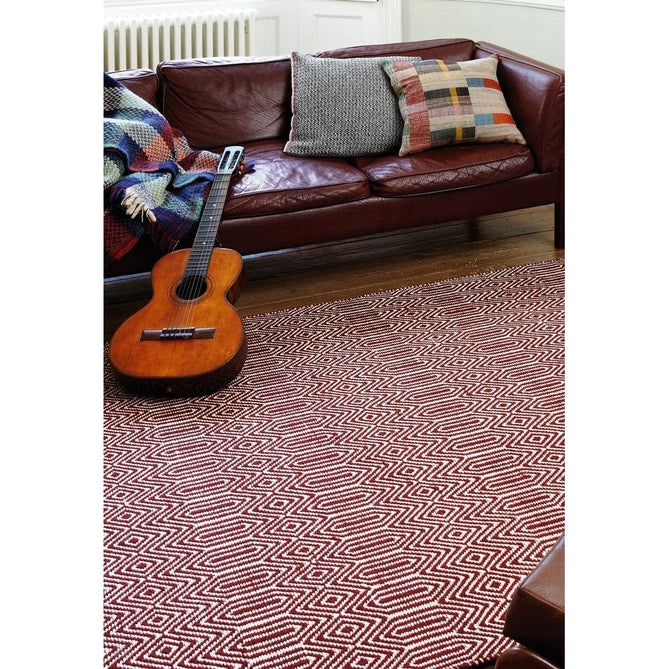 Sloan Modern Duo-Tone Geometric Diamond Hand-Woven Soft-Touch Durable Textured Wool & Cotton Blend Flatweave Marsala Red/Cream Runner-Asiatic Carpets-Rug Love - The Most Loved Rug Store