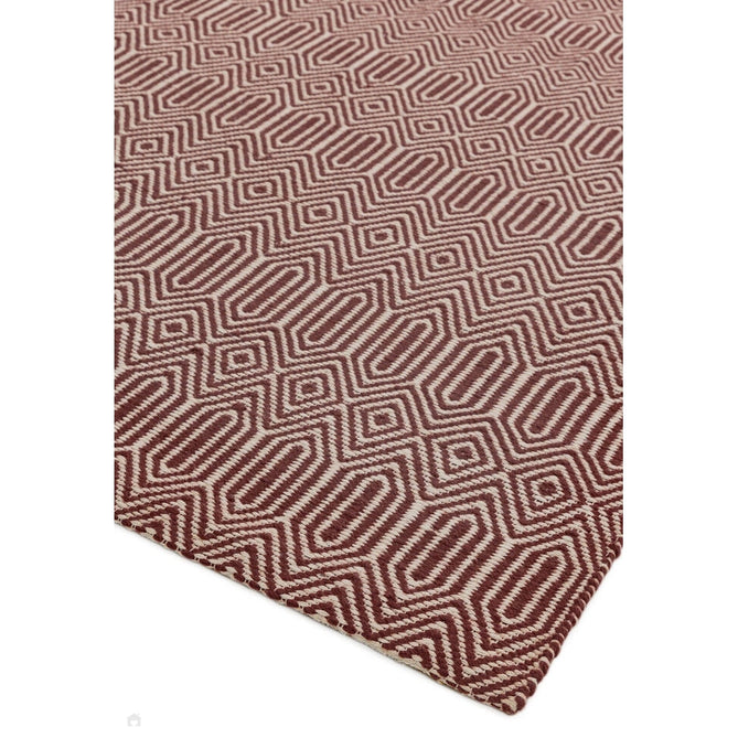 Sloan Modern Duo-Tone Geometric Diamond Hand-Woven Soft-Touch Durable Textured Wool & Cotton Blend Flatweave Marsala Red/Cream Runner-Asiatic Carpets-Rug Love - The Most Loved Rug Store