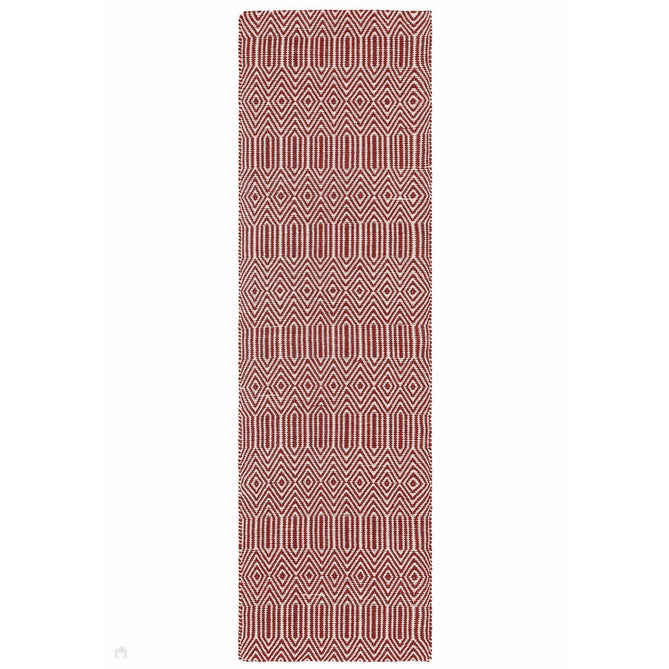 Sloan Modern Duo-Tone Geometric Diamond Hand-Woven Soft-Touch Durable Textured Wool & Cotton Blend Flatweave Marsala Red/Cream Runner-Asiatic Carpets-Rug Love - The Most Loved Rug Store