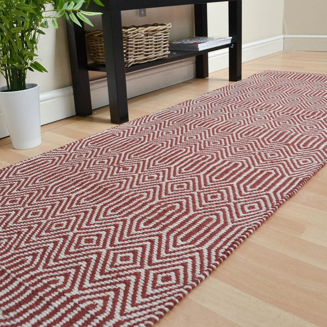 Sloan Modern Duo-Tone Geometric Diamond Hand-Woven Soft-Touch Durable Textured Wool & Cotton Blend Flatweave Marsala Red/Cream Runner-Asiatic Carpets-Rug Love - The Most Loved Rug Store
