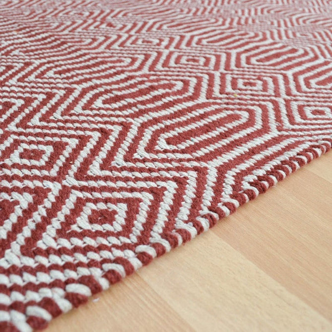 Sloan Modern Duo-Tone Geometric Diamond Hand-Woven Soft-Touch Durable Textured Wool & Cotton Blend Flatweave Marsala Red/Cream Runner-Asiatic Carpets-Rug Love - The Most Loved Rug Store