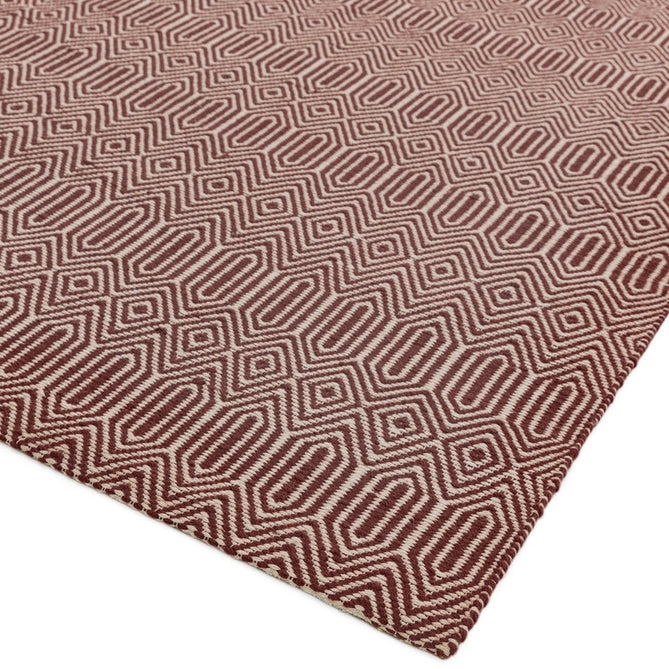 Sloan Modern Duo-Tone Geometric Diamond Hand-Woven Soft-Touch Durable Textured Wool & Cotton Blend Flatweave Marsala Red/Cream Runner-Asiatic Carpets-Rug Love - The Most Loved Rug Store