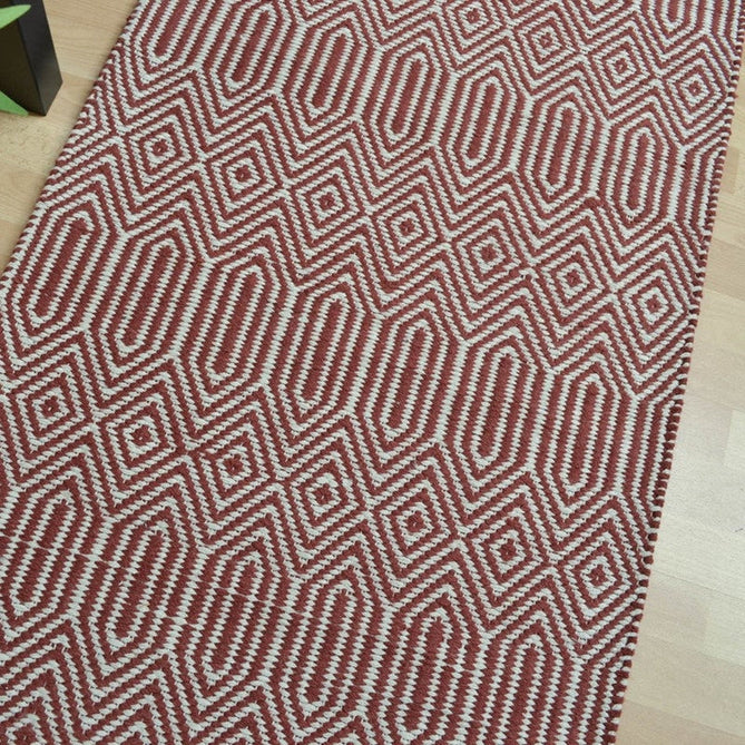 Sloan Modern Duo-Tone Geometric Diamond Hand-Woven Soft-Touch Durable Textured Wool & Cotton Blend Flatweave Marsala Red/Cream Runner-Asiatic Carpets-Rug Love - The Most Loved Rug Store