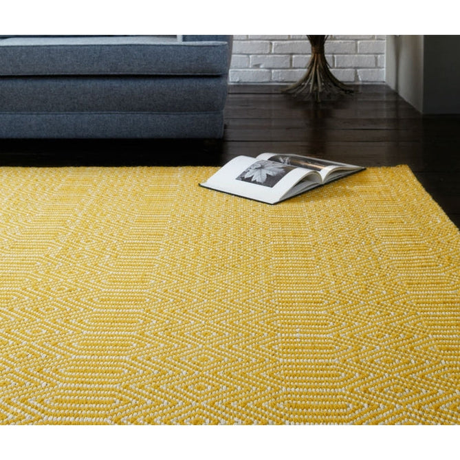 Sloan Modern Duo-Tone Geometric Diamond Hand-Woven Soft-Touch Durable Textured Wool & Cotton Blend Flatweave Mustard/Cream Rug-Asiatic Carpets-Rug Love - The Most Loved Rug Store