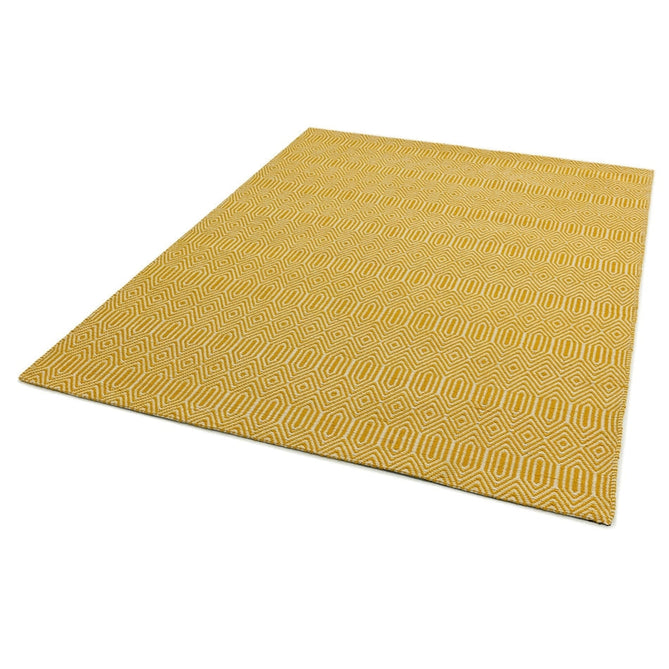Sloan Modern Duo-Tone Geometric Diamond Hand-Woven Soft-Touch Durable Textured Wool & Cotton Blend Flatweave Mustard/Cream Rug-Asiatic Carpets-Rug Love - The Most Loved Rug Store