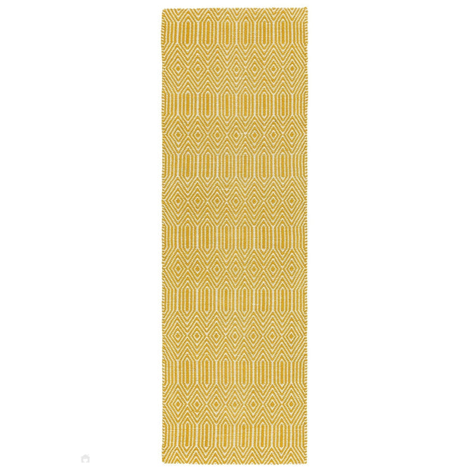 Sloan Modern Duo-Tone Geometric Diamond Hand-Woven Soft-Touch Durable Textured Wool & Cotton Blend Flatweave Mustard/Cream Rug-Asiatic Carpets-Rug Love - The Most Loved Rug Store