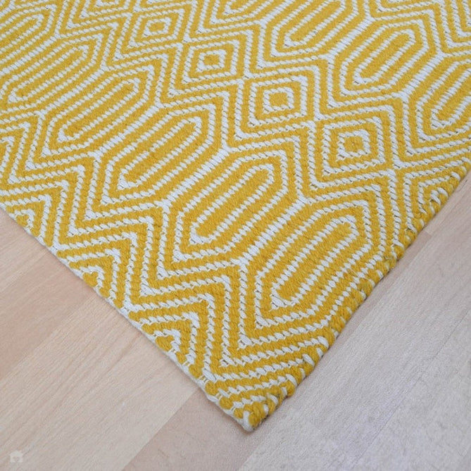 Sloan Modern Duo-Tone Geometric Diamond Hand-Woven Soft-Touch Durable Textured Wool & Cotton Blend Flatweave Mustard/Cream Rug-Asiatic Carpets-Rug Love - The Most Loved Rug Store