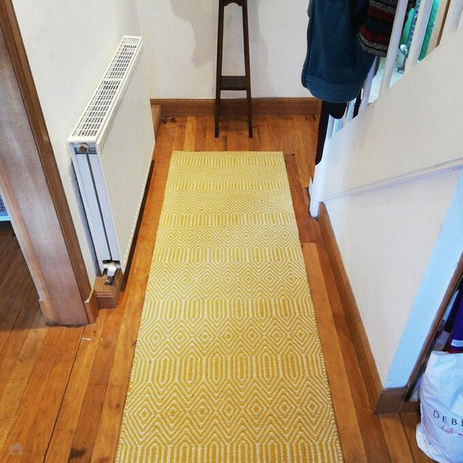 Sloan Modern Duo-Tone Geometric Diamond Hand-Woven Soft-Touch Durable Textured Wool & Cotton Blend Flatweave Mustard/Cream Rug-Asiatic Carpets-Rug Love - The Most Loved Rug Store