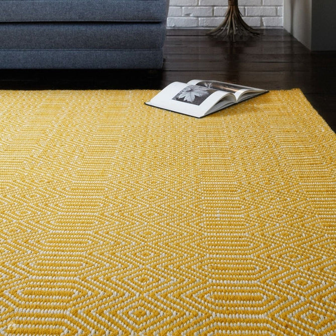 Sloan Modern Duo-Tone Geometric Diamond Hand-Woven Soft-Touch Durable Textured Wool & Cotton Blend Flatweave Mustard/Cream Rug-Asiatic Carpets-Rug Love - The Most Loved Rug Store