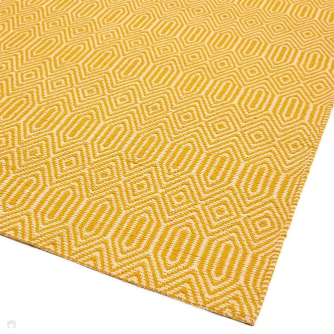 Sloan Modern Duo-Tone Geometric Diamond Hand-Woven Soft-Touch Durable Textured Wool & Cotton Blend Flatweave Mustard/Cream Rug-Asiatic Carpets-Rug Love - The Most Loved Rug Store
