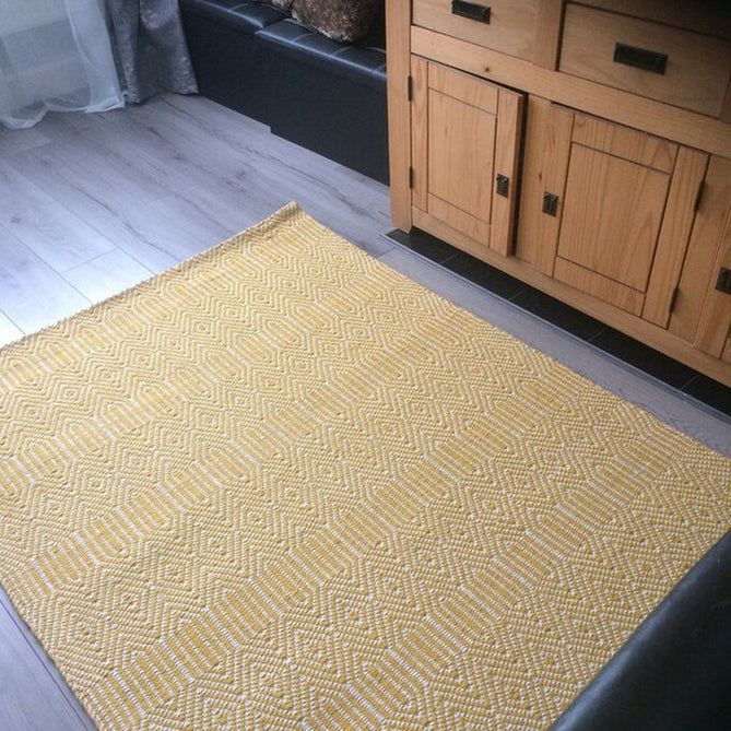 Sloan Modern Duo-Tone Geometric Diamond Hand-Woven Soft-Touch Durable Textured Wool & Cotton Blend Flatweave Mustard/Cream Rug-Asiatic Carpets-Rug Love - The Most Loved Rug Store