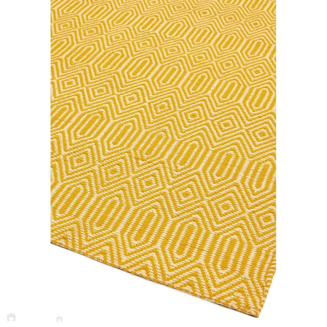 Sloan Modern Duo-Tone Geometric Diamond Hand-Woven Soft-Touch Durable Textured Wool & Cotton Blend Flatweave Mustard/Cream Rug-Asiatic Carpets-Rug Love - The Most Loved Rug Store