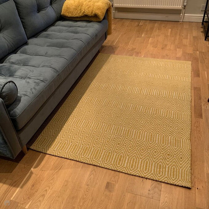 Sloan Modern Duo-Tone Geometric Diamond Hand-Woven Soft-Touch Durable Textured Wool & Cotton Blend Flatweave Mustard/Cream Rug-Asiatic Carpets-Rug Love - The Most Loved Rug Store