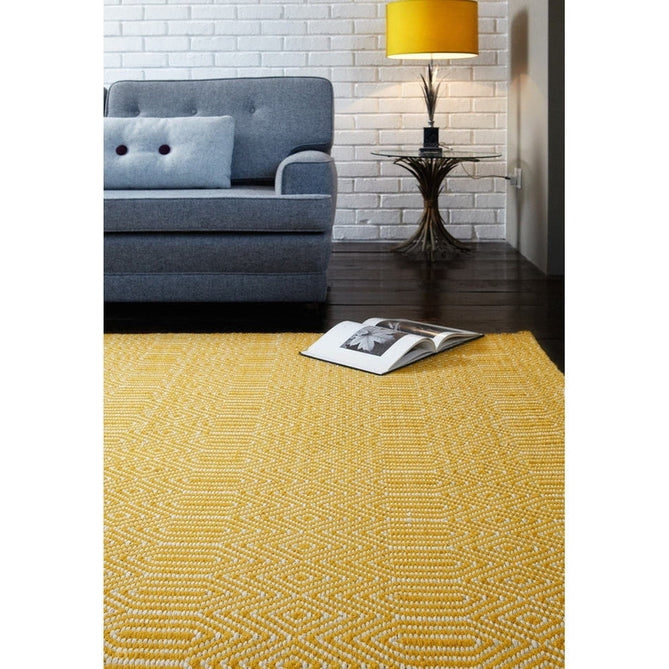 Sloan Modern Duo-Tone Geometric Diamond Hand-Woven Soft-Touch Durable Textured Wool & Cotton Blend Flatweave Mustard/Cream Rug-Asiatic Carpets-Rug Love - The Most Loved Rug Store