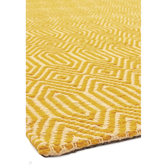 Sloan Modern Duo-Tone Geometric Diamond Hand-Woven Soft-Touch Durable Textured Wool & Cotton Blend Flatweave Mustard/Cream Runner-Asiatic Carpets-Rug Love - The Most Loved Rug Store