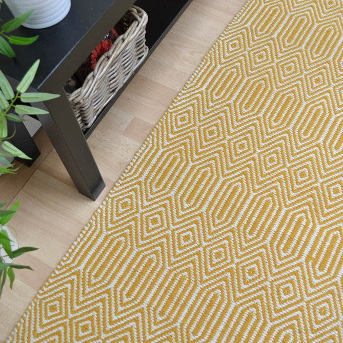 Sloan Modern Duo-Tone Geometric Diamond Hand-Woven Soft-Touch Durable Textured Wool & Cotton Blend Flatweave Mustard/Cream Runner-Asiatic Carpets-Rug Love - The Most Loved Rug Store