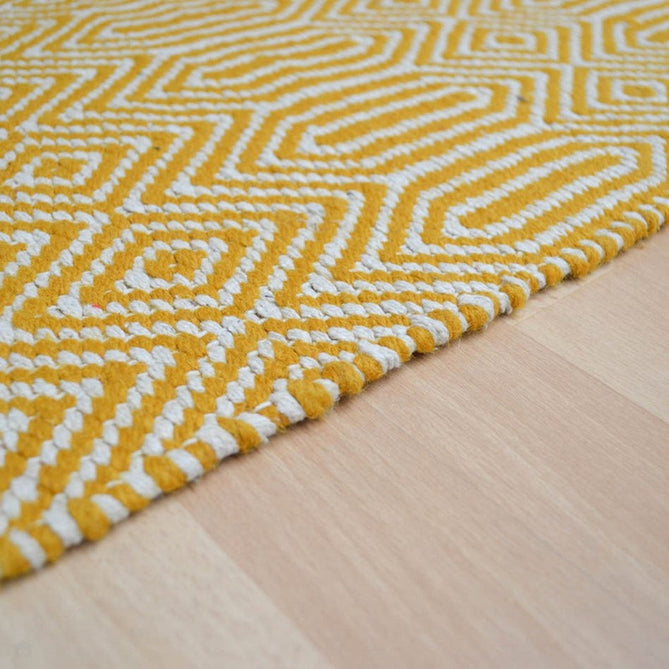 Sloan Modern Duo-Tone Geometric Diamond Hand-Woven Soft-Touch Durable Textured Wool & Cotton Blend Flatweave Mustard/Cream Runner-Asiatic Carpets-Rug Love - The Most Loved Rug Store