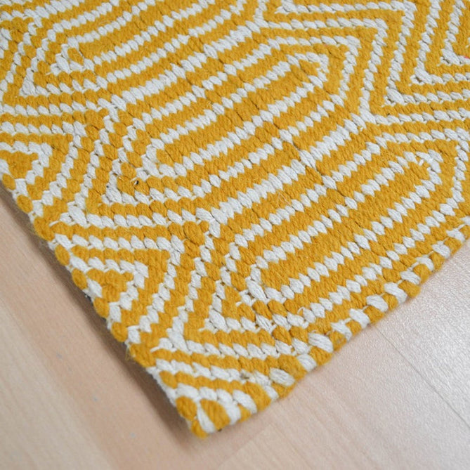 Sloan Modern Duo-Tone Geometric Diamond Hand-Woven Soft-Touch Durable Textured Wool & Cotton Blend Flatweave Mustard/Cream Runner-Asiatic Carpets-Rug Love - The Most Loved Rug Store