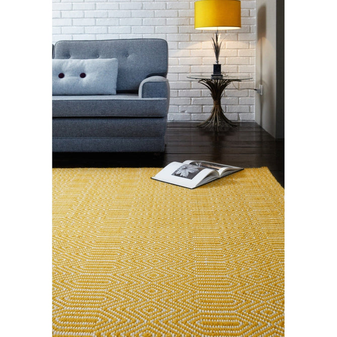 Sloan Modern Duo-Tone Geometric Diamond Hand-Woven Soft-Touch Durable Textured Wool & Cotton Blend Flatweave Mustard/Cream Runner-Asiatic Carpets-Rug Love - The Most Loved Rug Store