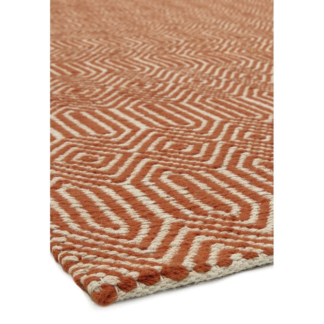 Sloan Modern Duo-Tone Geometric Diamond Hand-Woven Soft-Touch Durable Textured Wool & Cotton Blend Flatweave Orange/Cream Rug-Asiatic Carpets-Rug Love - The Most Loved Rug Store