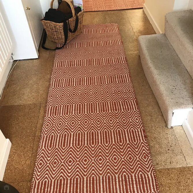 Sloan Modern Duo-Tone Geometric Diamond Hand-Woven Soft-Touch Durable Textured Wool & Cotton Blend Flatweave Orange/Cream Rug-Asiatic Carpets-Rug Love - The Most Loved Rug Store