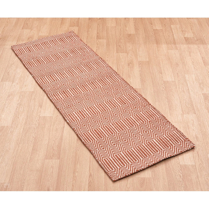 Sloan Modern Duo-Tone Geometric Diamond Hand-Woven Soft-Touch Durable Textured Wool & Cotton Blend Flatweave Orange/Cream Rug-Asiatic Carpets-Rug Love - The Most Loved Rug Store