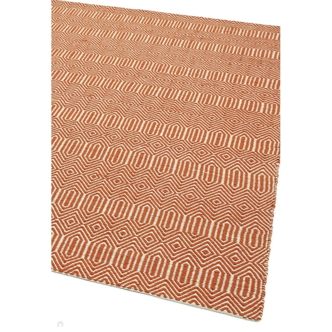 Sloan Modern Duo-Tone Geometric Diamond Hand-Woven Soft-Touch Durable Textured Wool & Cotton Blend Flatweave Orange/Cream Rug-Asiatic Carpets-Rug Love - The Most Loved Rug Store