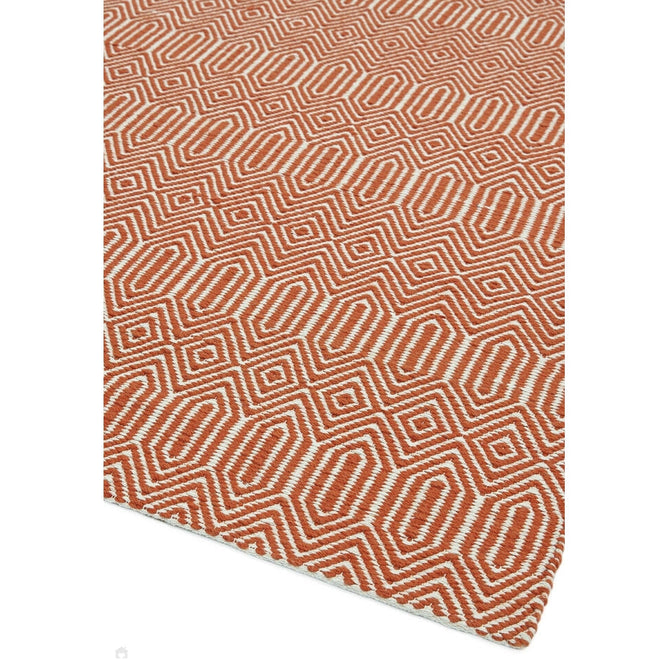 Sloan Modern Duo-Tone Geometric Diamond Hand-Woven Soft-Touch Durable Textured Wool & Cotton Blend Flatweave Orange/Cream Rug-Asiatic Carpets-Rug Love - The Most Loved Rug Store