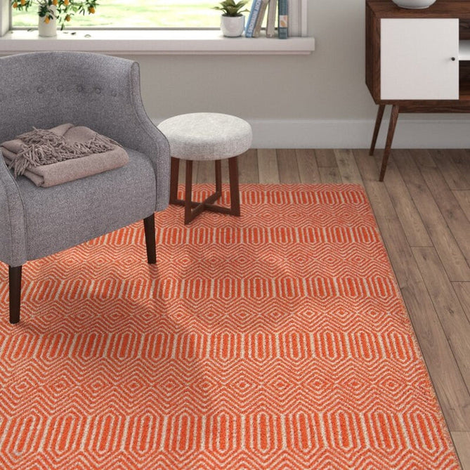 Sloan Modern Duo-Tone Geometric Diamond Hand-Woven Soft-Touch Durable Textured Wool & Cotton Blend Flatweave Orange/Cream Rug-Asiatic Carpets-Rug Love - The Most Loved Rug Store
