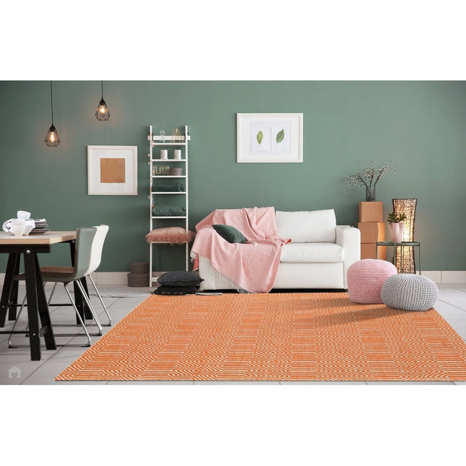 Sloan Modern Duo-Tone Geometric Diamond Hand-Woven Soft-Touch Durable Textured Wool & Cotton Blend Flatweave Orange/Cream Rug-Asiatic Carpets-Rug Love - The Most Loved Rug Store