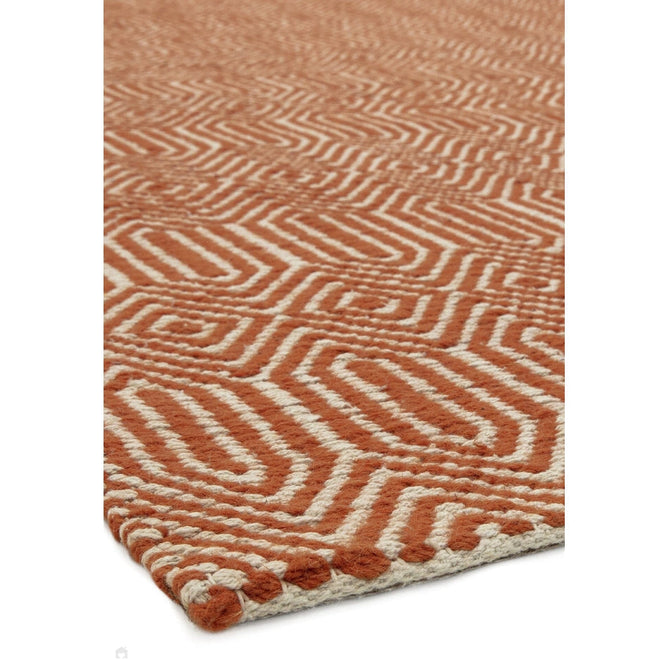 Sloan Modern Duo-Tone Geometric Diamond Hand-Woven Soft-Touch Durable Textured Wool & Cotton Blend Flatweave Orange/Cream Runner-Asiatic Carpets-Rug Love - The Most Loved Rug Store