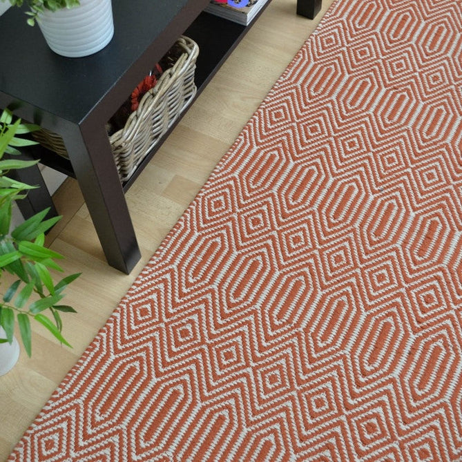 Sloan Modern Duo-Tone Geometric Diamond Hand-Woven Soft-Touch Durable Textured Wool & Cotton Blend Flatweave Orange/Cream Runner-Asiatic Carpets-Rug Love - The Most Loved Rug Store