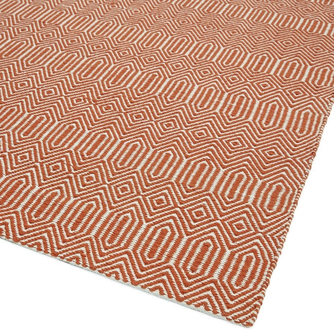 Sloan Modern Duo-Tone Geometric Diamond Hand-Woven Soft-Touch Durable Textured Wool & Cotton Blend Flatweave Orange/Cream Runner-Asiatic Carpets-Rug Love - The Most Loved Rug Store