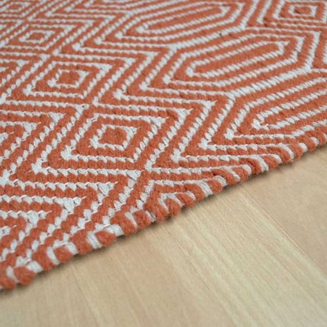 Sloan Modern Duo-Tone Geometric Diamond Hand-Woven Soft-Touch Durable Textured Wool & Cotton Blend Flatweave Orange/Cream Runner-Asiatic Carpets-Rug Love - The Most Loved Rug Store