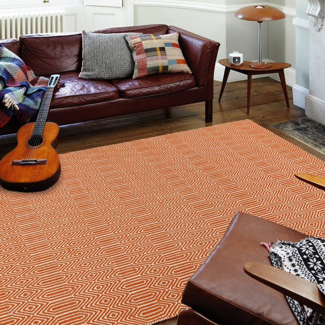 Sloan Modern Duo-Tone Geometric Diamond Hand-Woven Soft-Touch Durable Textured Wool & Cotton Blend Flatweave Orange/Cream Runner-Asiatic Carpets-Rug Love - The Most Loved Rug Store