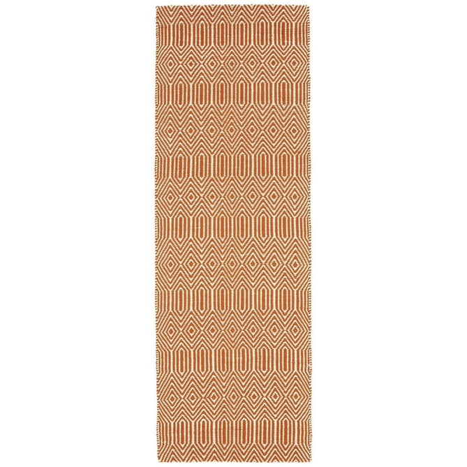 Sloan Modern Duo-Tone Geometric Diamond Hand-Woven Soft-Touch Durable Textured Wool & Cotton Blend Flatweave Orange/Cream Runner-Asiatic Carpets-Rug Love - The Most Loved Rug Store