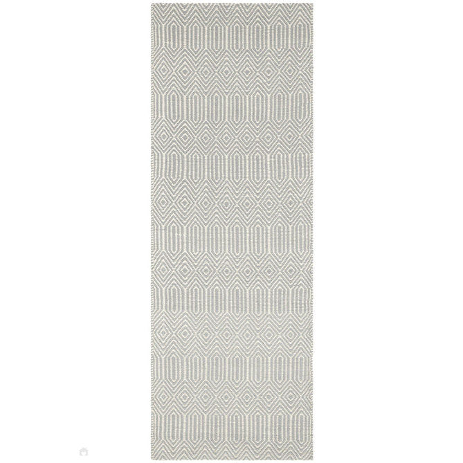 Sloan Modern Duo-Tone Geometric Diamond Hand-Woven Soft-Touch Durable Textured Wool & Cotton Blend Flatweave Silver Grey/Cream Runner-Asiatic Carpets-Rug Love - The Most Loved Rug Store
