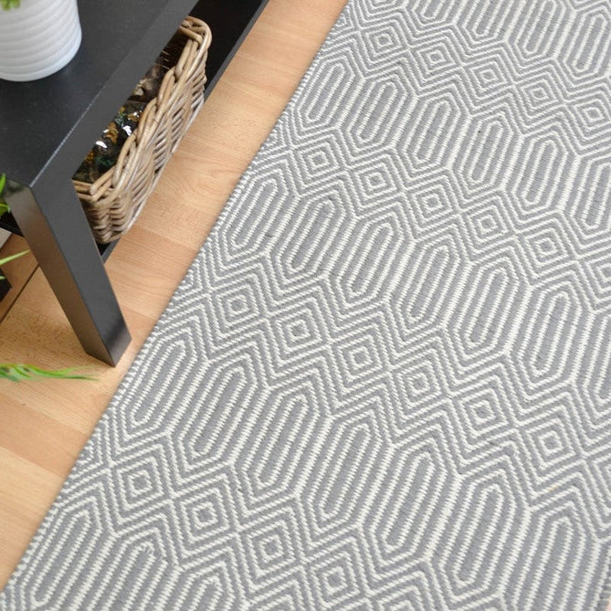 Sloan Modern Duo-Tone Geometric Diamond Hand-Woven Soft-Touch Durable Textured Wool & Cotton Blend Flatweave Silver Grey/Cream Runner-Asiatic Carpets-Rug Love - The Most Loved Rug Store