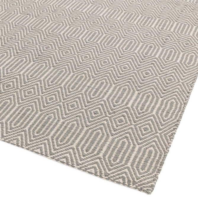 Sloan Modern Duo-Tone Geometric Diamond Hand-Woven Soft-Touch Durable Textured Wool & Cotton Blend Flatweave Silver Grey/Cream Runner-Asiatic Carpets-Rug Love - The Most Loved Rug Store