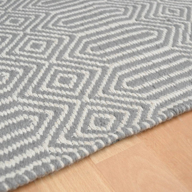Sloan Modern Duo-Tone Geometric Diamond Hand-Woven Soft-Touch Durable Textured Wool & Cotton Blend Flatweave Silver Grey/Cream Runner-Asiatic Carpets-Rug Love - The Most Loved Rug Store