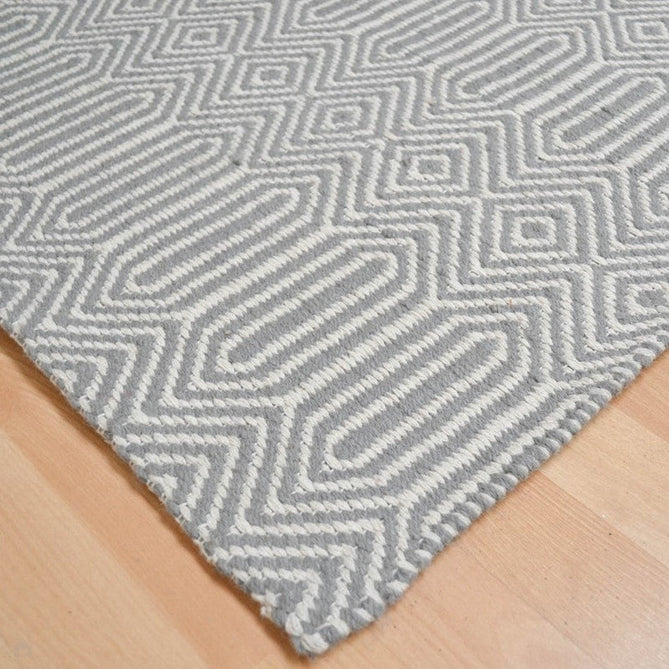 Sloan Modern Duo-Tone Geometric Diamond Hand-Woven Soft-Touch Durable Textured Wool & Cotton Blend Flatweave Silver Grey/Cream Runner-Asiatic Carpets-Rug Love - The Most Loved Rug Store