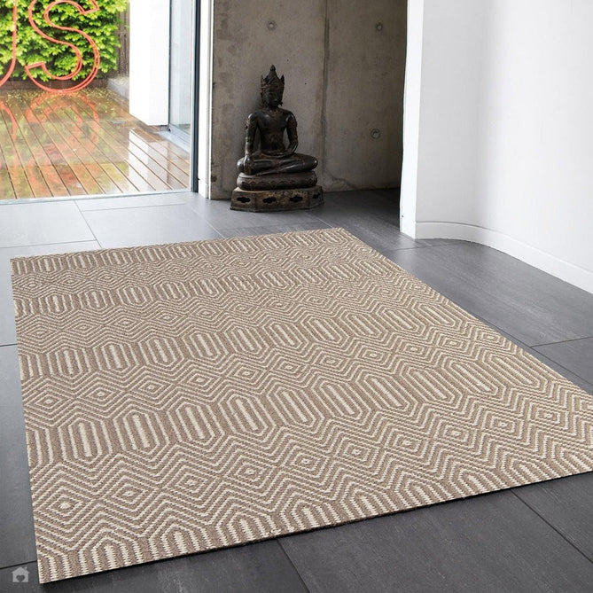 Sloan Modern Duo-Tone Geometric Diamond Hand-Woven Soft-Touch Durable Textured Wool & Cotton Blend Flatweave Taupe/Cream Rug-Asiatic Carpets-Rug Love - The Most Loved Rug Store