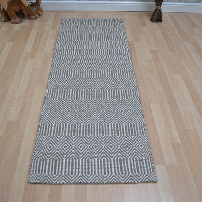 Sloan Modern Duo-Tone Geometric Diamond Hand-Woven Soft-Touch Durable Textured Wool & Cotton Blend Flatweave Taupe/Cream Runner-Asiatic Carpets-Rug Love - The Most Loved Rug Store
