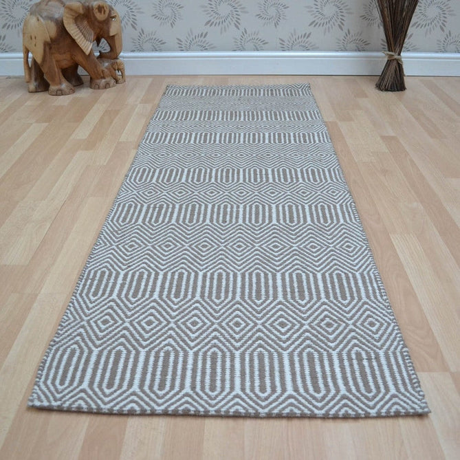 Sloan Modern Duo-Tone Geometric Diamond Hand-Woven Soft-Touch Durable Textured Wool & Cotton Blend Flatweave Taupe/Cream Runner-Asiatic Carpets-Rug Love - The Most Loved Rug Store